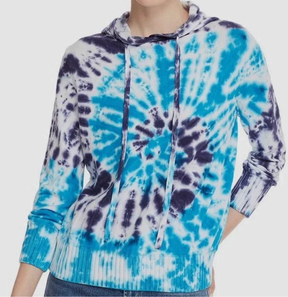 Aqua Womens Blue White Tie-Dye Pullover Hoodie Cotton Sweater size M
